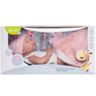 Пупс Junfa Pure Baby в белом с оборками боди, розовых пинетках и шапочке с плюшевым белым медвежонком, с аксессуарами, 40см