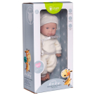 Пупс Junfa Pure Baby в вязаных белых с серой полоской кофточке, штанишках, шапочке, 25см