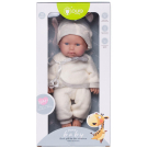 Пупс Junfa Pure Baby в вязаных белых с серой полоской кофточке, штанишках, шапочке, 25см