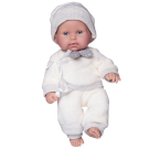Пупс Junfa Pure Baby в вязаных белых с серой полоской кофточке, штанишках, шапочке, 25см