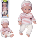 Пупс Junfa Pure Baby в вязаных белых штанишках и шапочке, розово-белой полосатой кофточке, 30 см